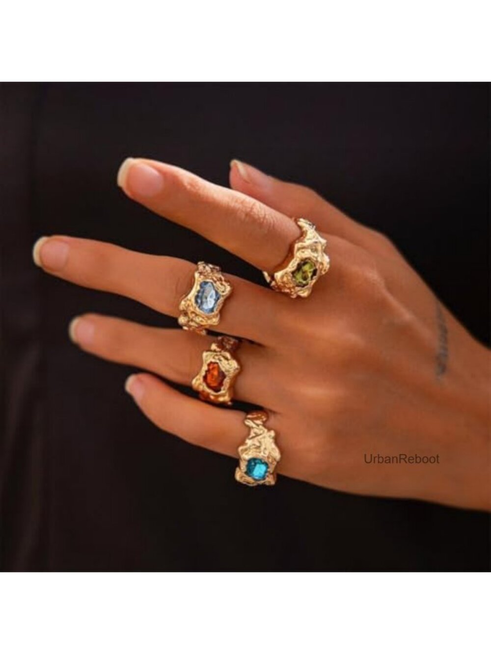Chunky Hammered Stackable Statement Rings Adjustable One Size - Picture 5 of 6